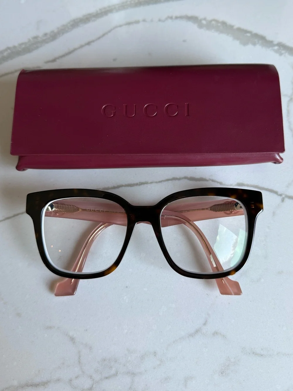 Gucci Women’s Eyeglass Frames Tortoise and Pink 52-18-45